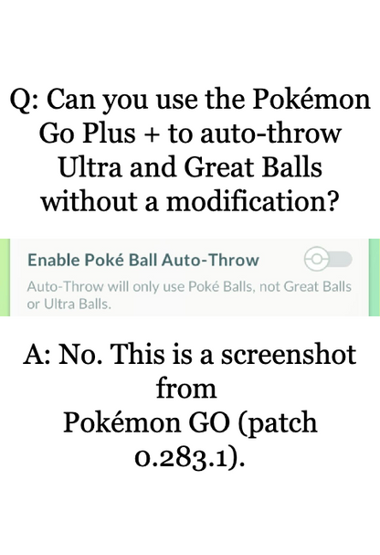 An image of the video game Pokemon GO, stating: "Auto-Throw will only use Poke Balls, not Great Balls or Ultra Balls."